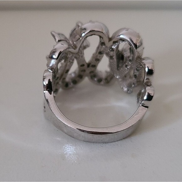vintage 925 silver cubic zirconia & spinel floral wavy ring size 5.5 - Picture 3 of 4